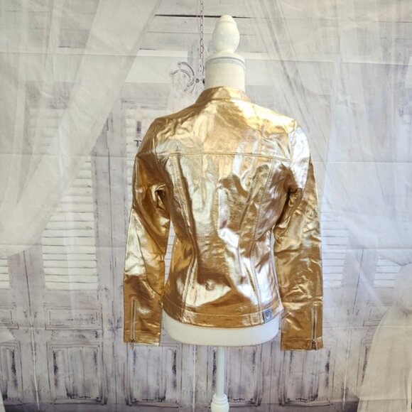 True Religion Gold Metallic Moto Jacket - Picture 3 of 5